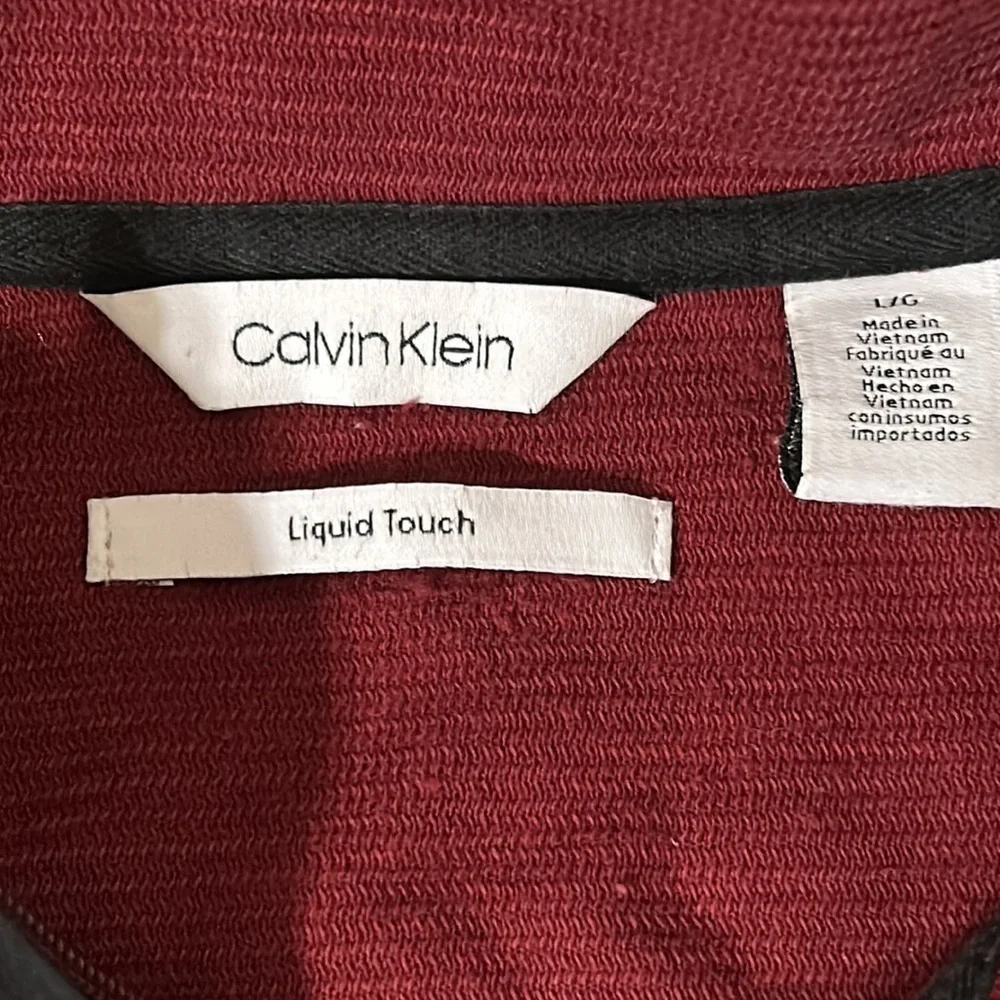 Calvin Klein Men’s Large Red Gray Quarter Zip Pull Over Long Sleeve Cotton Shirt